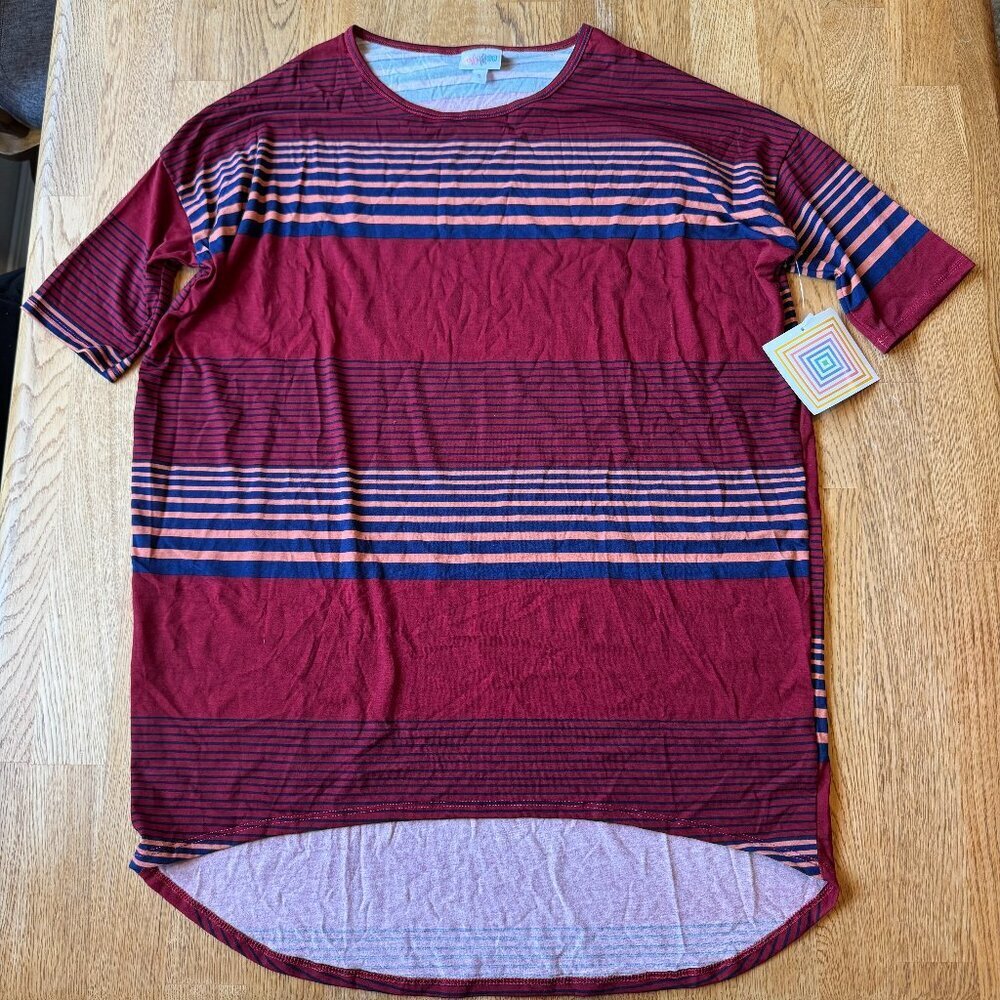 Lularoe Maroon Striped Irma Top Size Small NWT